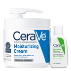 CeraVe Moisturizing Cream & Hydrating Facial Cleanser Set for Dry Skin | Travel Essentials Combo Pack with 1oz Cleanser and 16oz Cream with Pump For Dry Skin Relief