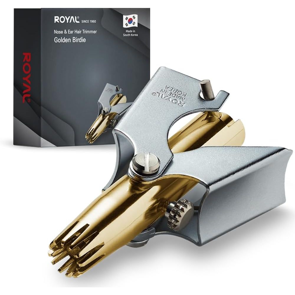Buy now ROYAL [Made in Korea] Nose Hair Trimmer for Men Set, Birdie Set, with Nail Clippers and Tweezers, Manual, Battery-Free, Waterproof, Painless with Twelve Dual-Edged Blades, Patented Mechanism RET-4 Gold at indiglob india