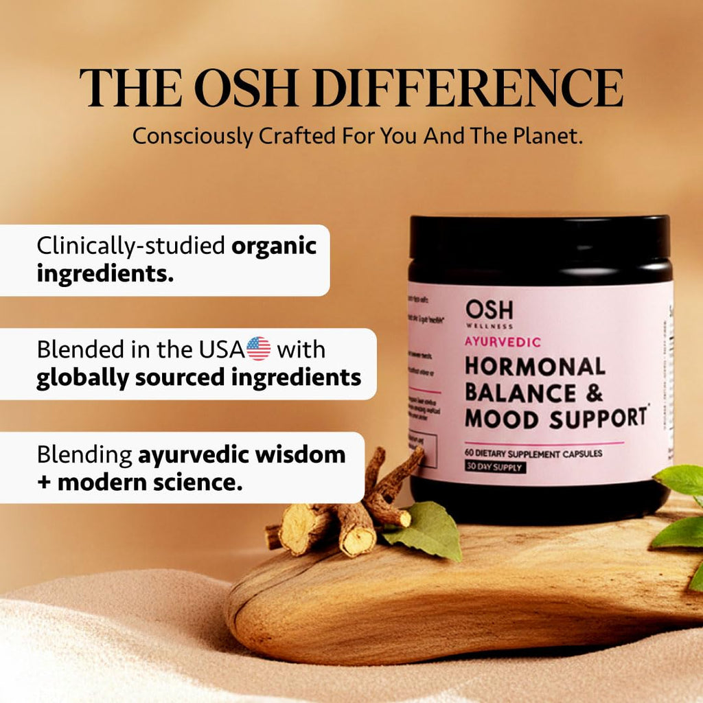 Ayurvedic Hormone Balance for Women | Cortisol Reducer | Mood, Energy, Stress, & Sleep Support | Estrogen | Perimenopause | Ashwagandha, Rhodiola, & Holy Basil | Made in USA | 60 Ct. - OSH Wellness