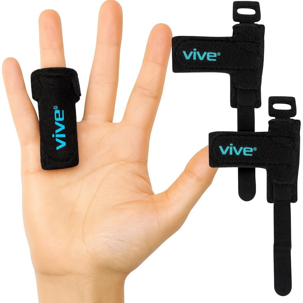 Buy now Vive Trigger Finger Splint - Support Brace for Middle, Ring, Index, Thumb, Pinky, and Hands - Straightening Curved, Bent, Locked Stenosing Tenosynovitis Tendon Lock Release Knuckle Stabilizer - HSA/FSA Black 2-Pack at indiglob india