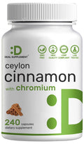 Ceylon Cinnamon with Chromium 1000mcg, 240 Capsules | Active Inner Bark Extract, True Sri Lanka Source | Natural Cinnamon Supplements
