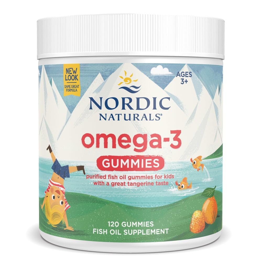 Nordic Naturals Omega-3 Gummies for Kids & Adults, Tangerine - 60 Count | 82 mg total omega-3s w/ EPA & DHA per serving supports heart, brain, & eye health. Tangerine flavor gummies, non-GMO formula