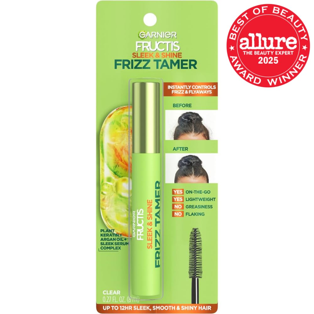 Garnier Fructis Sleek & Shine Frizz Tamer Hair Serum Wand, Flyaway Wand and Hair Mascara Stick, Tame Flyaways Smooth Frizz & Style Edges For Up to 12HRs of Sleek, Slick Back Styling, 0.27 fl oz