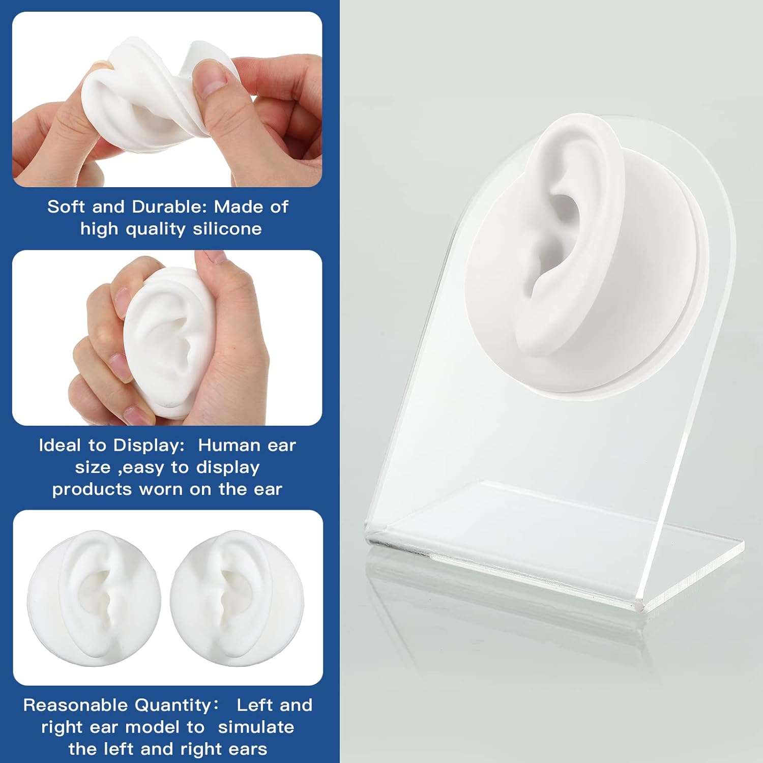 Buy now Cindeer Silicone Ear Model 2-Piece Set â€“ Flexible Reusable Fake Ear Mold with Acrylic Stand | Jewelry Display & Piercing Practice Tool (White) at indiglob india