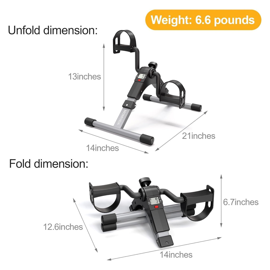 Pedal Exerciser Desk Exercise Bike Leg and Arm Exercise Bike with LCD Monitor Foldable and Portable(Black/Grey)