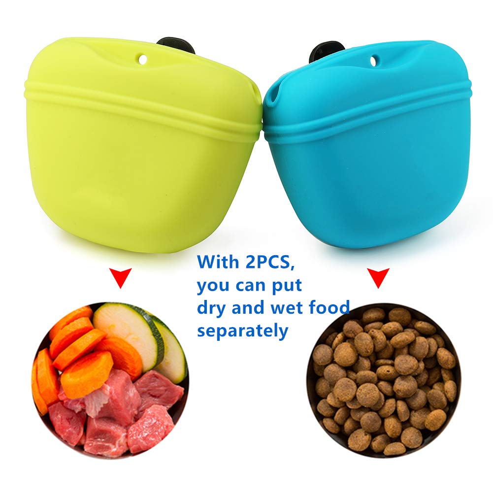 RoyalCare Silicone Dog Treat Pouch-Small Training Bag-Portable Dog Treat Bag for Leash with Magnetic Closure and Waist Clip airtight sealed - 2pieces [US Design Patent]