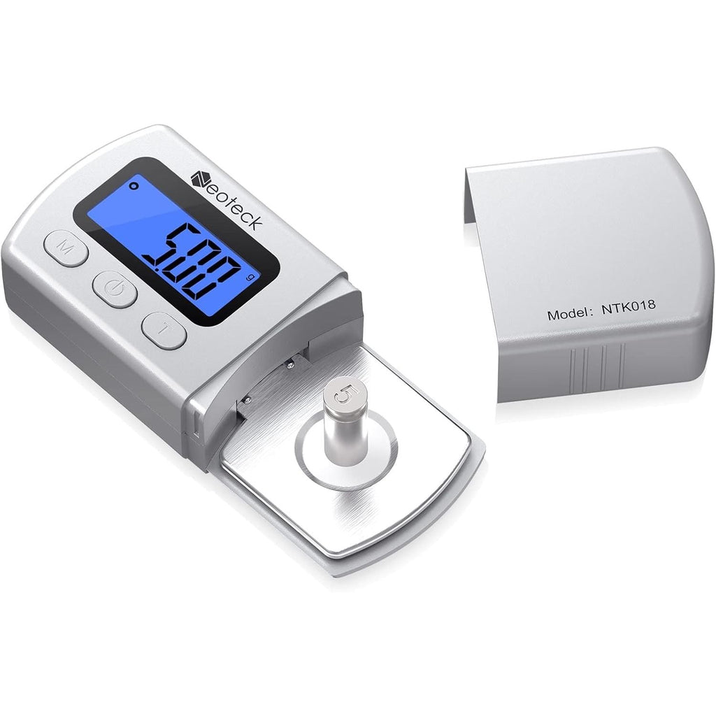 Buy now Neoteck Digital Turntable Stylus Force Gauge 0.01g/5.00g with Blue LCD Backlight Turntable Stylus Pressure Gauge with 5g Weight & Leather Case Accurate Tracking for Tonearm Phono Cartridge-Silver Silver at indiglob india
