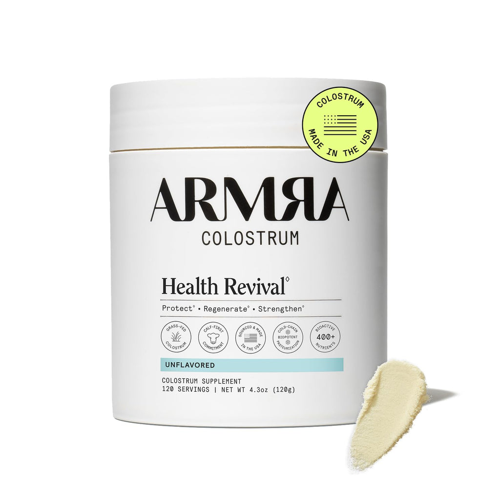 ARMRA Colostrum Powder, Blood Orange, 90 Serving Jar | Gut Health | Debloat | Hair & Skin | Immune Support | Keto | Gluten Free | Grass Fed Bovine Colostrum Supplement