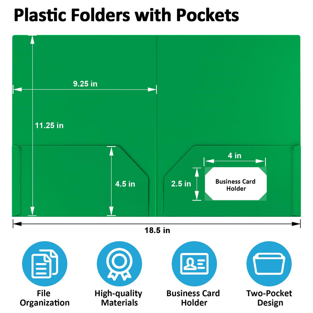 Plastic Pocket Folders, 6 Assorted Colors Folders with Pockets Letter Size