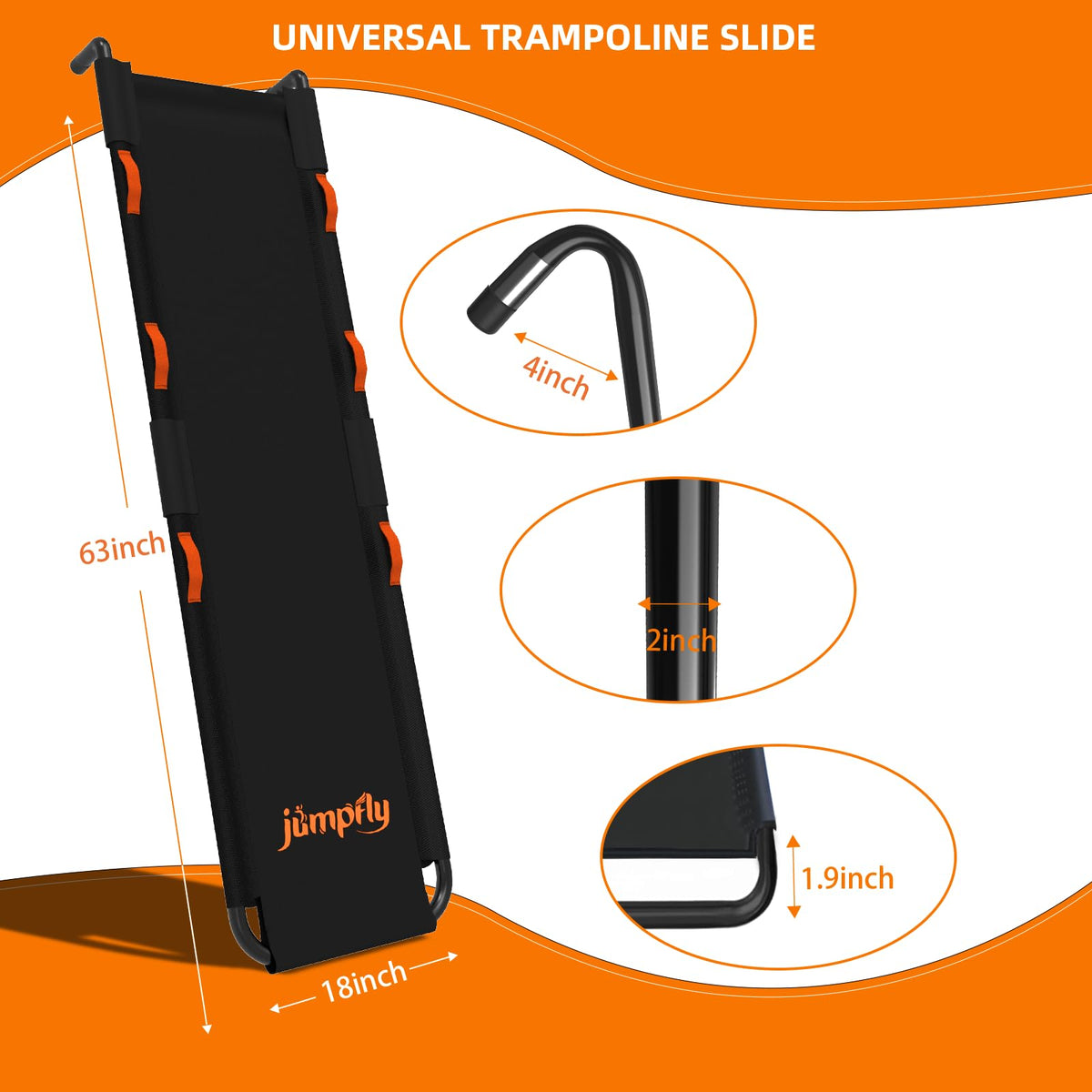 jumpfly Trampoline Slide Ladder Universal Trampoline Ladder with Handles Strong Tear Resistant Fabric Trampoline Accessories for Kids Toddler Climb Up & Slide Down, Orange