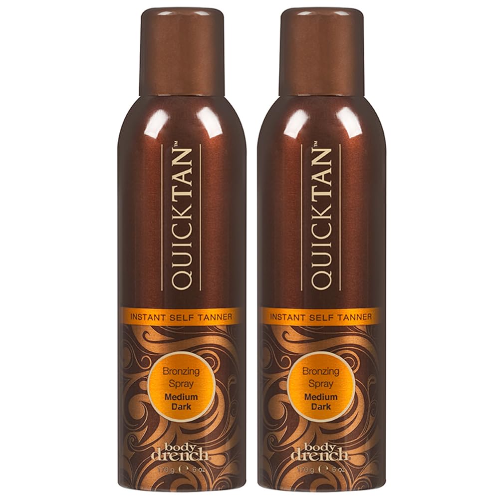 Body Drench QuickTan Instant Self Tanner Bronzing Spray, Salon-Quality Medium/Dark Tan, Streak-Free, Tinted Formula, 6 oz, 1-pack