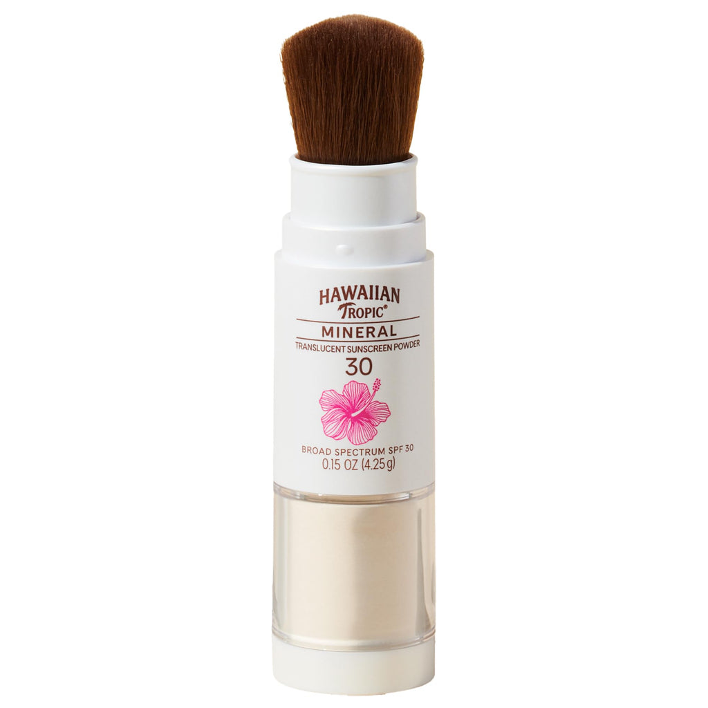 Hawaiian Tropic Mineral Powder Sunscreen Brush SPF 30, 0.15 Oz | Mineral sunscreen for face, Translucent matte finish, Travel size, Use under or over makeup, Non-comedogenic