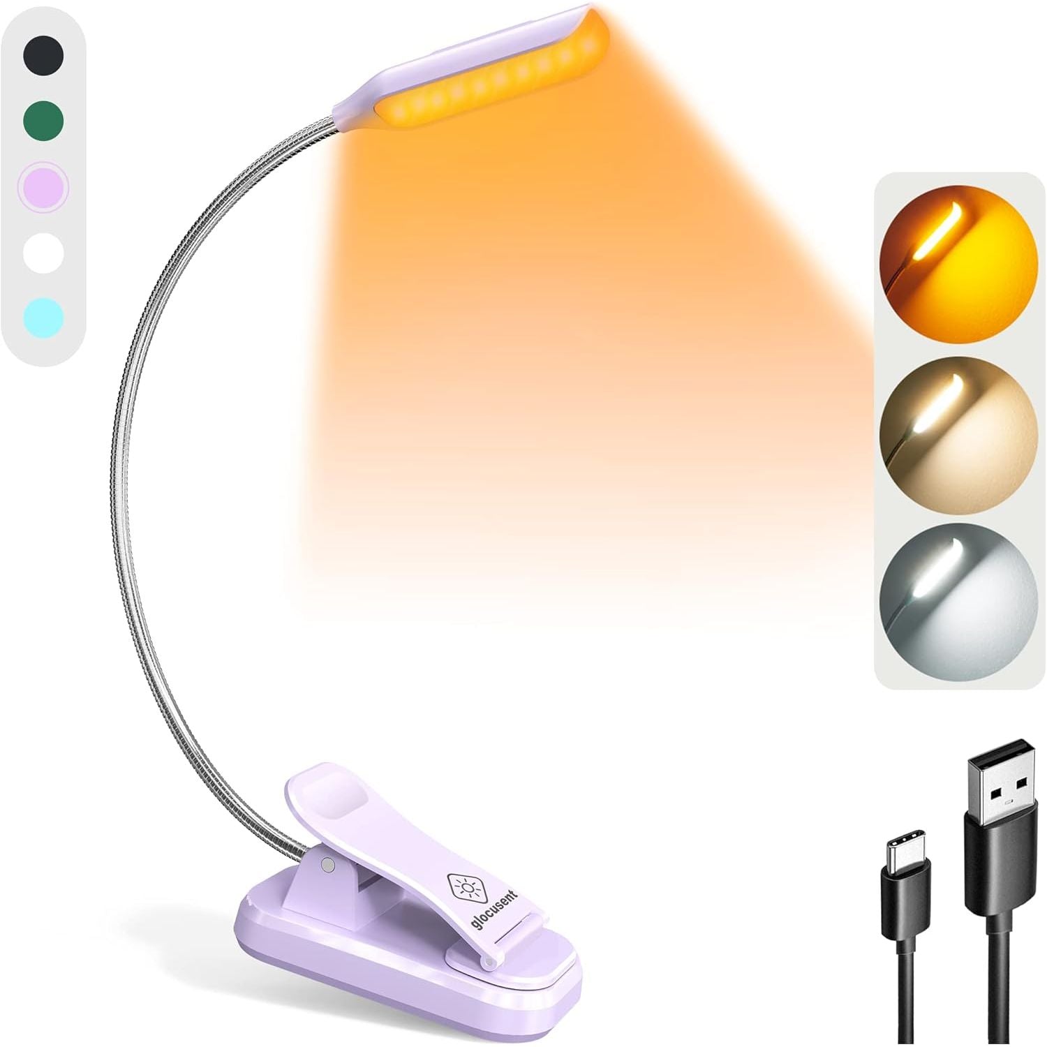 Buy now Glocusent Willow Book Light for Reading in Bed, 10LED Bright Reading Light, 3 Colors & 3 Brightness, Rechargeable Book Light Lasts for 80hr, Lightweight Clip on Book Light, Perfect for Book Lovers Purple at indiglob india
