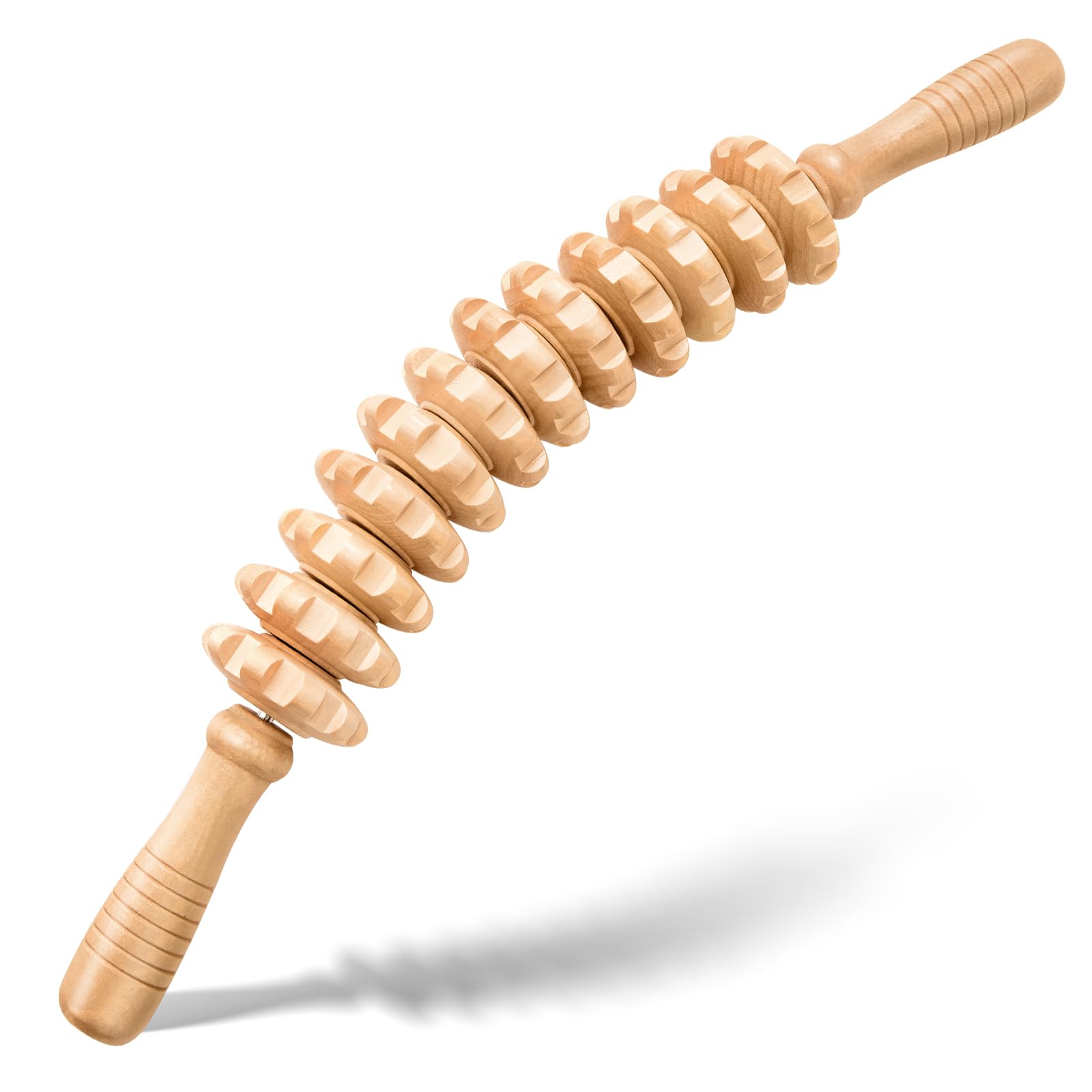 Buy now Muscle Roller Massage Roller Stick- Deep Tissue Fascia Blaster for Myofascial Pain Relief, Lymphatic Drainage & Body Sculpting, Handheld Physical Therapy & Recovery Tool (Black White-24 inch) White 12-wheel Curved at indiglob india