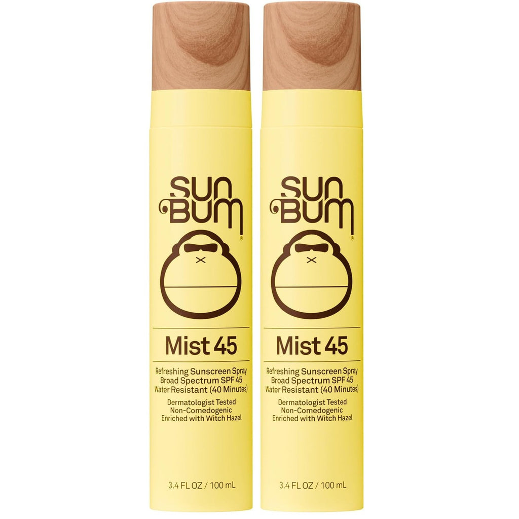 Sun Bum Original SPF 45 Broad Spectrum Sunscreen Mist - Travel Size, 3.4 oz | Moisturizing Facial Sunscreen Spray with Vitamin E, Hawaii 104 Act Compliant (Made without Octinoxate & Oxybenzone)