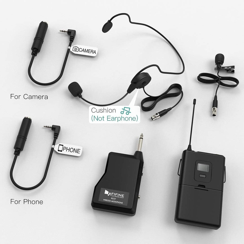Buy now FIFINE Wireless Microphone System, Wireless Microphone set with Headset and Lavalier Lapel Mics, Beltpack Transmitter and Receiver,Ideal for Teaching, Preaching and Public Speaking Applications-K037B at indiglob india