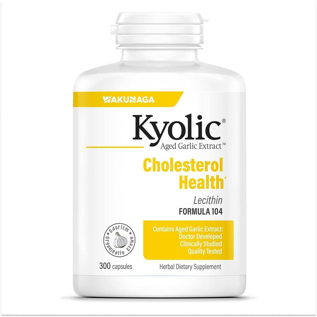 Kyolic Aged Garlic Extract Cholesterol Health* Formula 104, 100 Capsules | Odorless Organically Grown Aged Garlic Extract and Lecithin to Support Healthy Cholesterol and Heart Health, GMO-Free