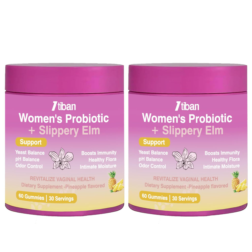 Feminine Vaginal Probiotics Gummies, Supports pH Balance & Digestive Health, Slippery Elm for Women, Suagr-Free, Veagn, Pineapple Flavor, 60 Count