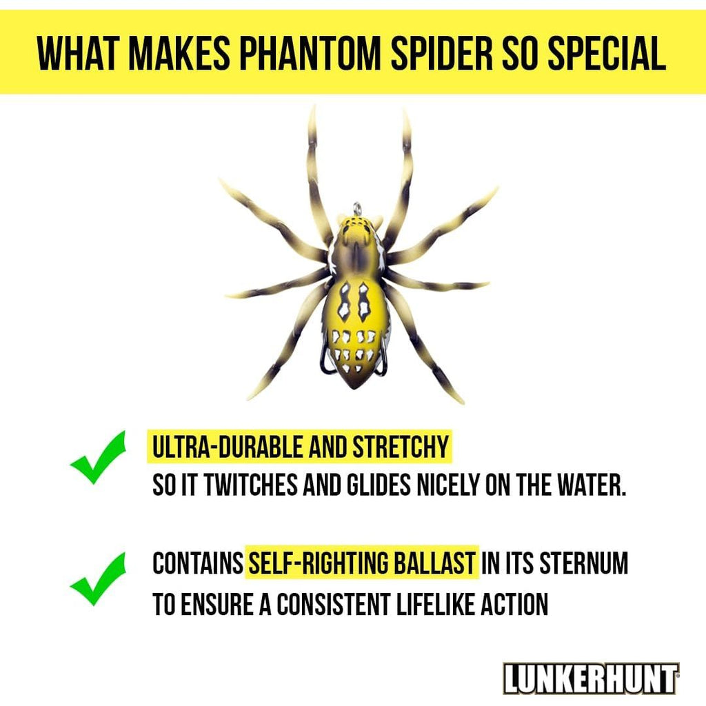 Buy now LUNKERHUNT Phantom Spider Lure for Bass Fishing (2.5 Inch) | Topwater Spider Fishing Lure with Natural Walking Action | Soft Hollow Body Weedless Hooks for Trout and Pike at indiglob india