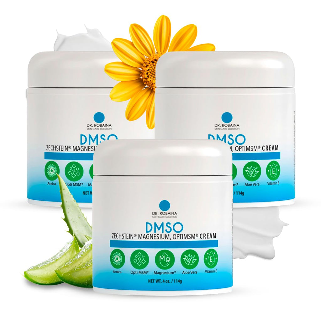 Dr. Robaina DMSO Cream - 99.9% Pure DMSO Pharmaceutical Grade | Formula with Zechstein Magnesium, Arnica, Aloe Vera, Vitamin E - 4 oz