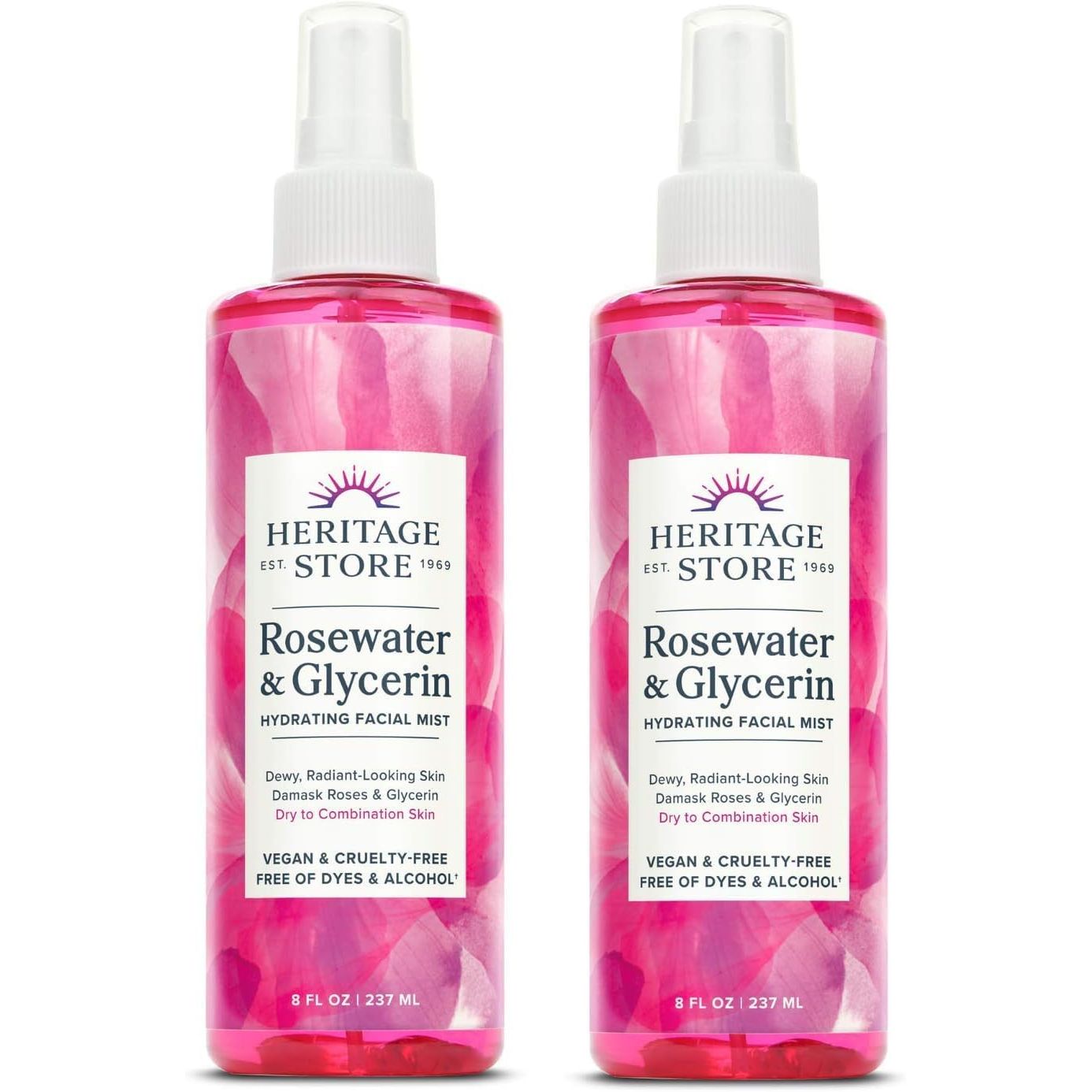 Buy now HERITAGE STORE Rosewater & Glycerin Hydrating Facial Mist - Dry Combination Skin Care - Rose Water Spray w/ Vegetable Glycerine, Made Without Dyes or Alcohol, Hypoallergenic, Vegan, Cruelty Free, 4oz 8 Fl Oz (Pack of 2) at indiglob india