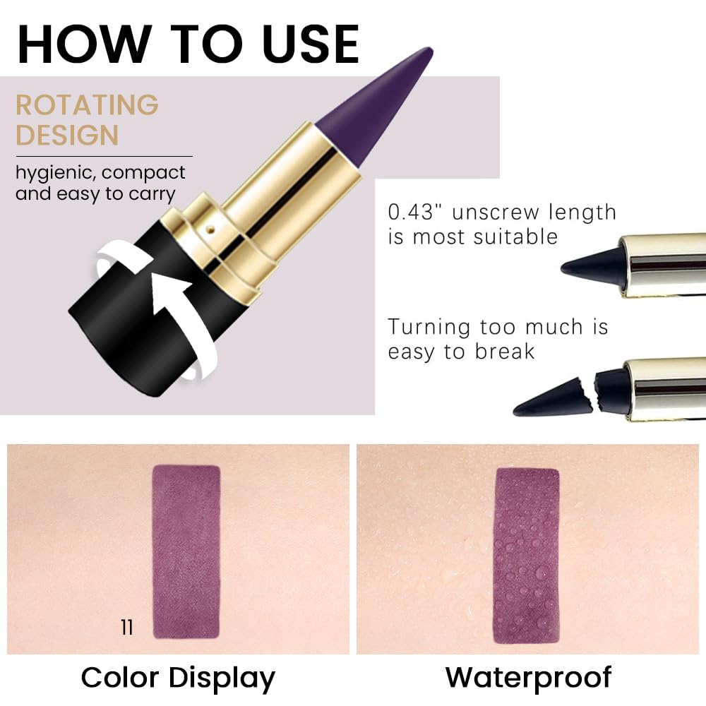 Kaely 2Pcs Gel Eyeliner Pencils, featuring a rotating design and waterproof formula. Enjoy hygienic, compact application. Verified by CuratCart.