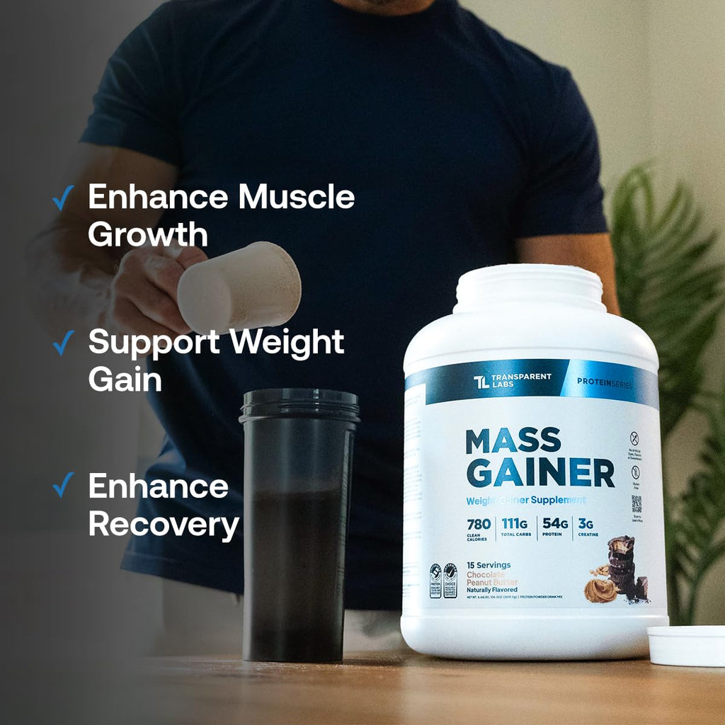 Transparent Labs Mass Gainer Protein Powder - Naturally Flavored Grass-Fed Whey w/ 53g Protein, 110g Carbs, High-Calorie Powder for Muscle Gain & Recovery, 3g Creatine - 15 Servings, Chocolate Glaze