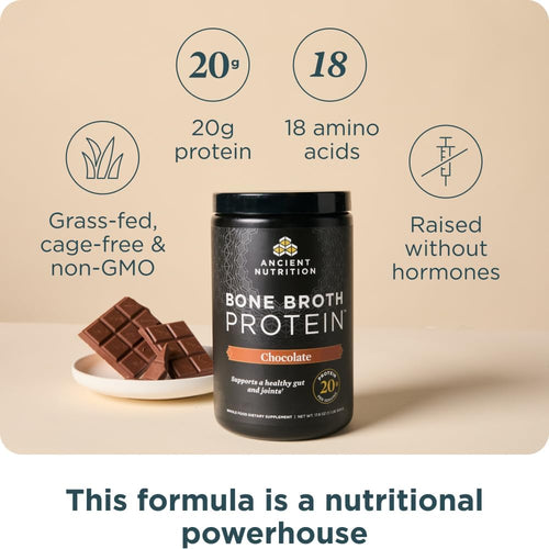 Buy now Ancient Nutrition Protein Powder Made from Real Bone Broth, Chocolate, 20g Protein Per Serving, 20 Serving Tub, Gluten Free Hydrolyzed Collagen Peptides Supplement, Great in Protein Shakes at indiglob india
