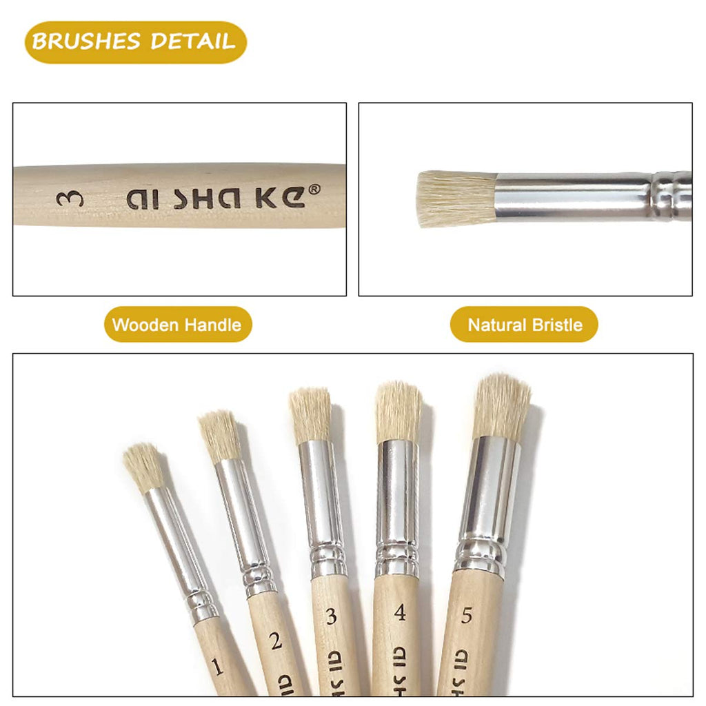 Stencil Brushes Set, 5 Pcs Natural Bristle Wooden Handle Template Brushes for Wood Wall Model House Painting, Stencil Projects, Card Making, DIY, Crafts and Acrylic Oil Watercolor Painting