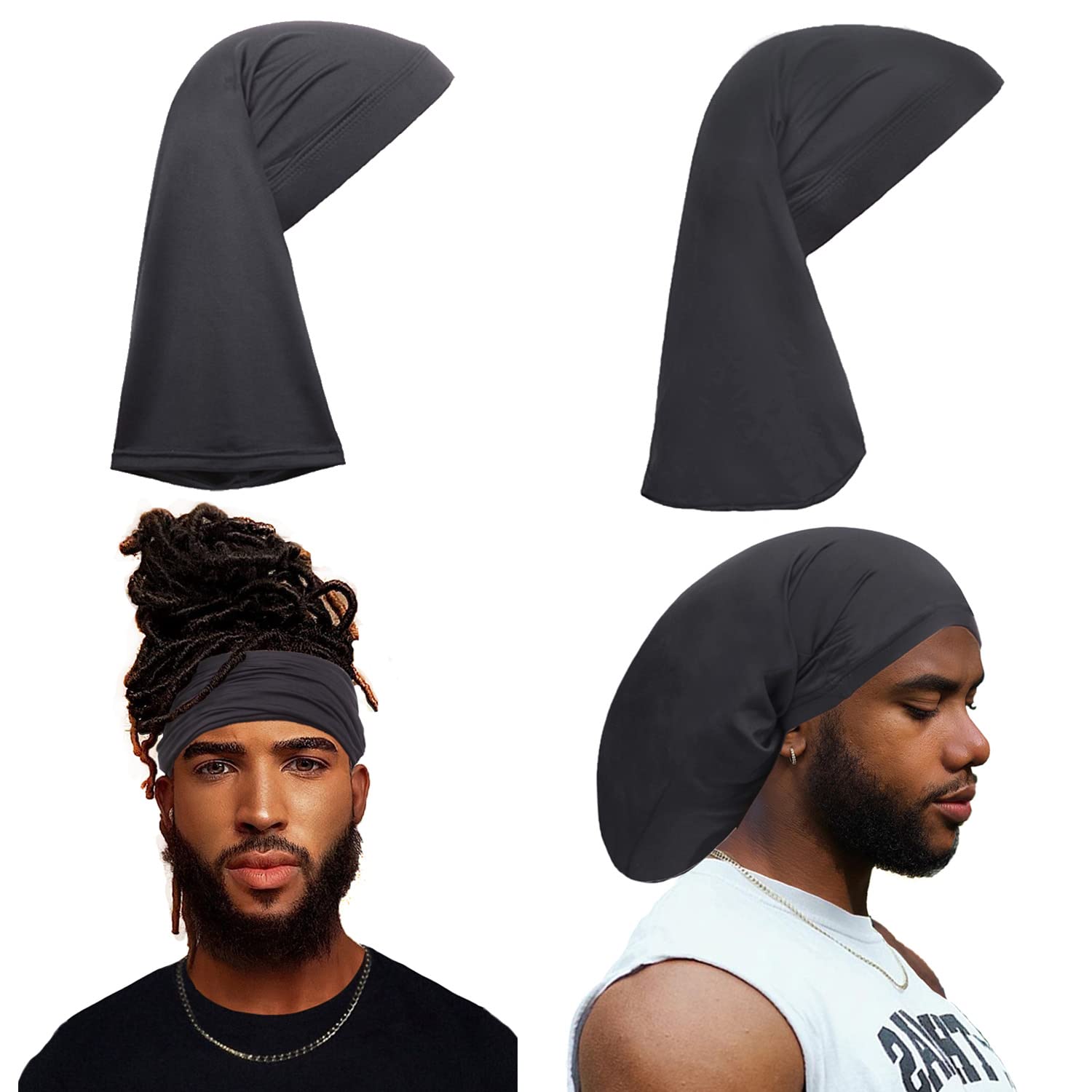 Buy now Leeven 2 Pieces Wide Elastic Loc Cap and Long Braid Cover for Full Hair, Stocking Sleep - Black Locs-Cap-12 at indiglob india