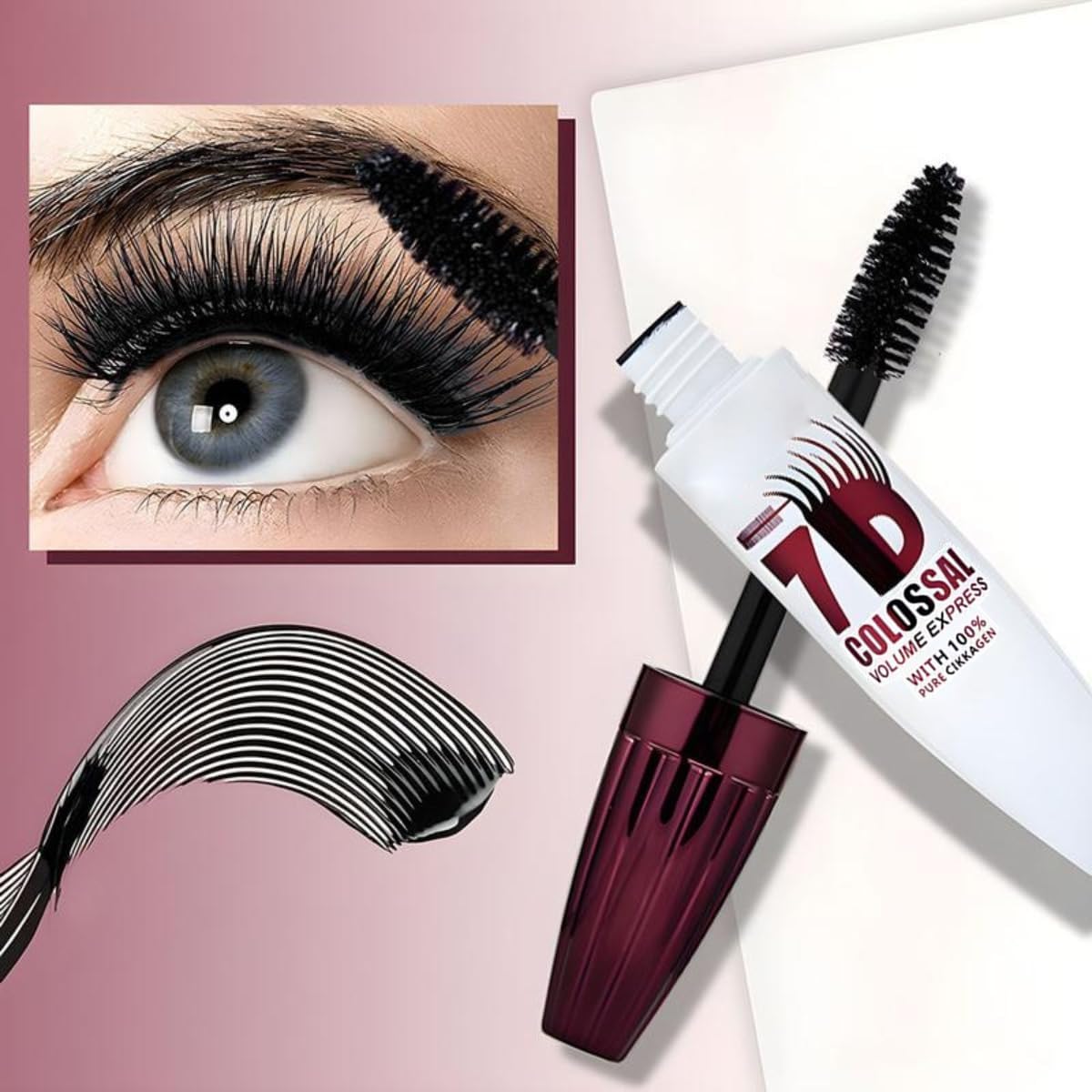 7D Waterproof Volume Mascara, Black Lengthening Thickening Softer Fuller Lashes Mascara,Long Lasting Natural Curling Lashes for Professional Eye Makeup, for Women and Girls (1Pcs)