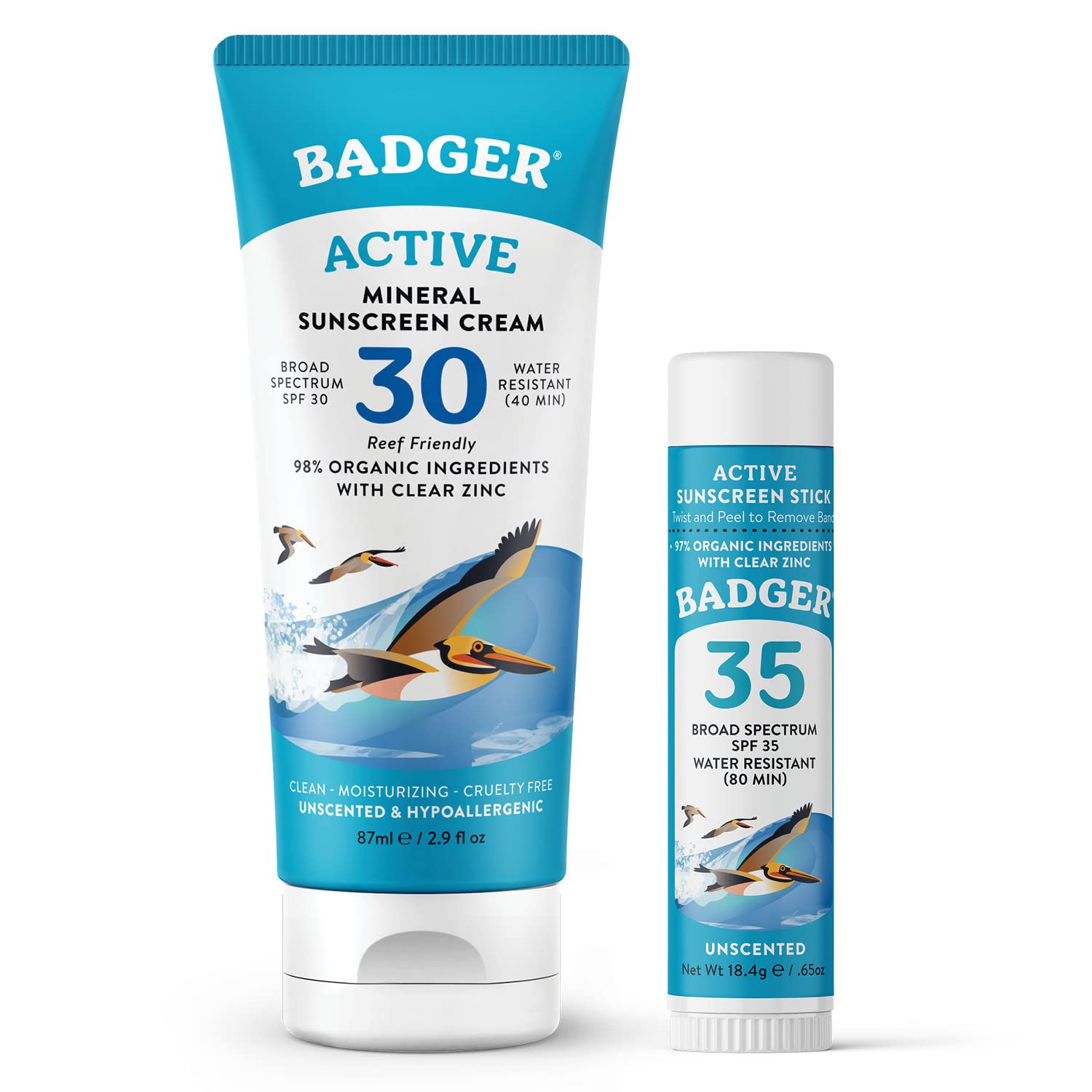 Buy now Badger Mineral Sunscreen Cream SPF 30, Zinc Oxide Sun Care, 98% Organic, Reef Safe, Water Resistant, Unscented Face and Body Sunscreen Travel Size, 2.9 fl oz 2.9 Fl Oz and .65 Ounce - (Pack of 2) at indiglob india