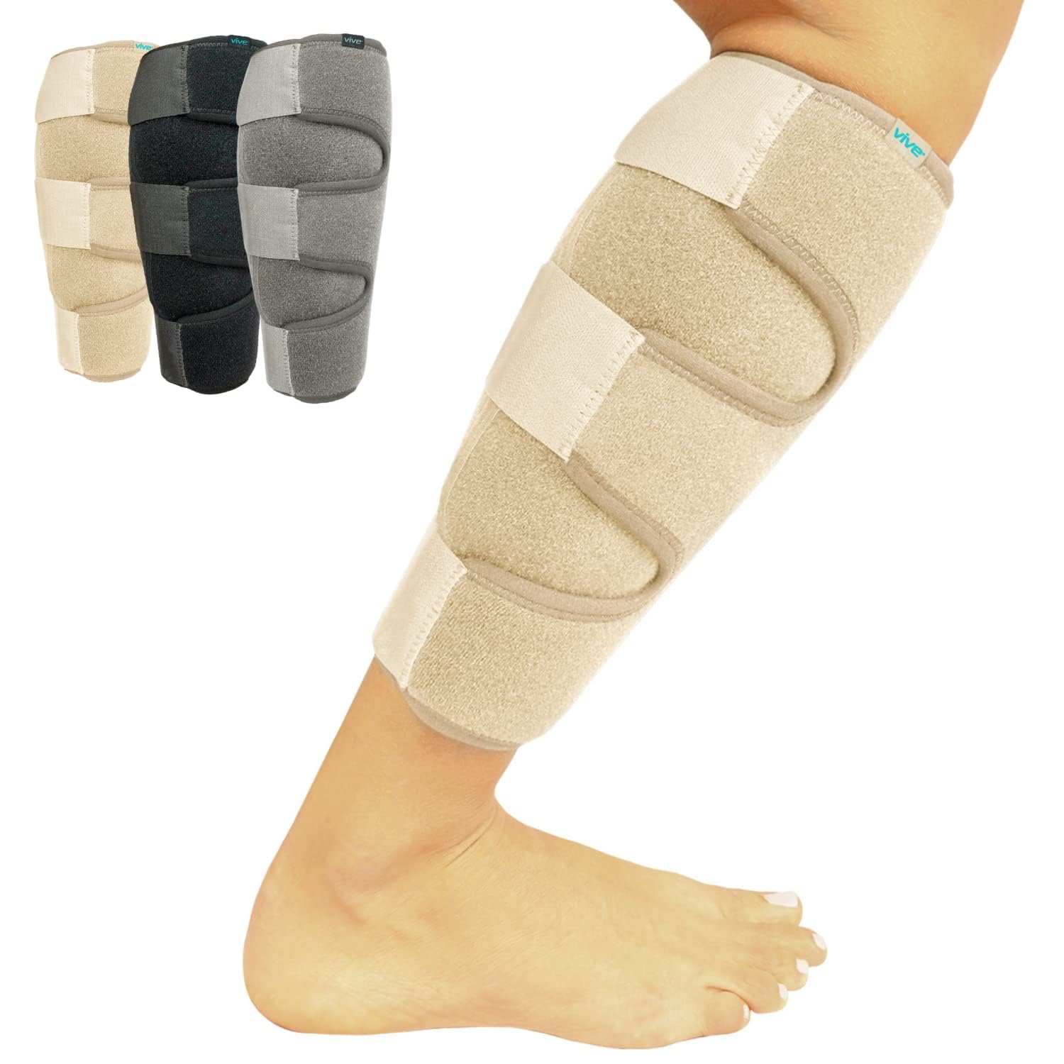 Buy now Vive Calf Brace - Adjustable Shin Splint Support - Lower Leg Compression Wrap Increases Circulation, Reduces Muscle Swelling - Calf Sleeve for Men and Women - Pain Relief (Black) 1 Count (Pack of 1) Beige 1 at indiglob india