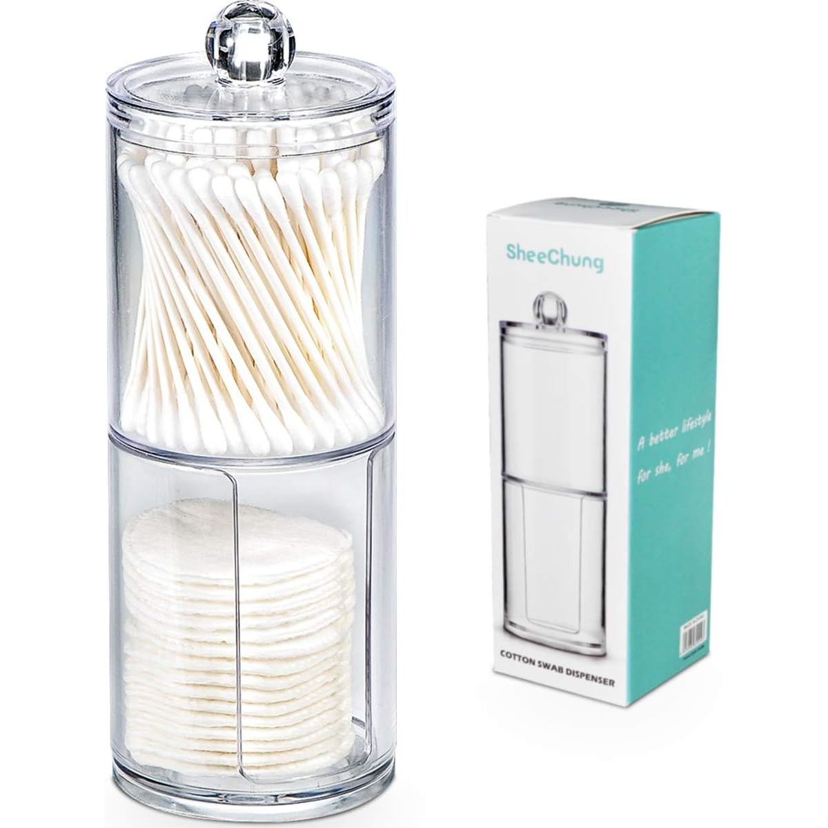 Buy now SheeChung 2 Pack of 10 Oz. Small Clear Plastic Apothecary Jar - Qtip Dispenser Holder Bathroom Vanity Storage Canister Acrylic Jar for Cotton Balls/Swabs/Rounds,Q-tips (Black) Apothecary jars Set Clear at indiglob india