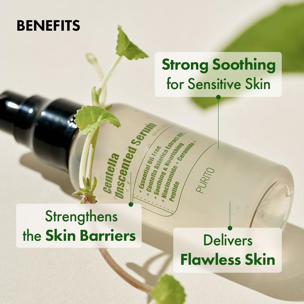 Buy now PURITO Centella Unscented Serum, for All Skin Types, Ampoule, Soothing, Calming, Facial Serum for face, Vegan & Cruelty-Free, Korean Skin Care, 60ml 2fl.oz at indiglob india