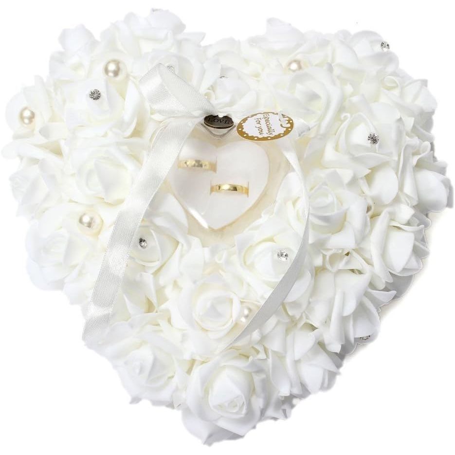 Buy now HONEYGIFTS Wedding Ring Pillow, Irovy Ring Bearer Holder Pillows Heart Shape Rose Lace Cushion for Wedding Party Anniversary Ceromony Default at indiglob india