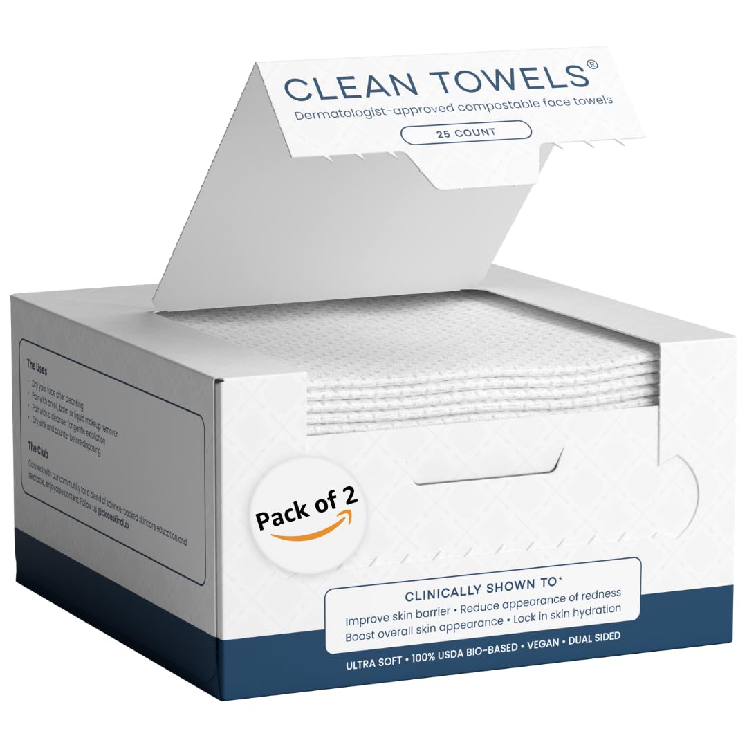 Buy now Clean Skin Club Clean TowelsÂ®, 100% USDA Biobased Face Towel, Disposable Face Towelette, Eczema Association Accepted, Makeup Remover Dry Wipes, Ultra Soft, 1 Pack, 25 Ct 50 Count (2 packs of 25 ct) at indiglob india
