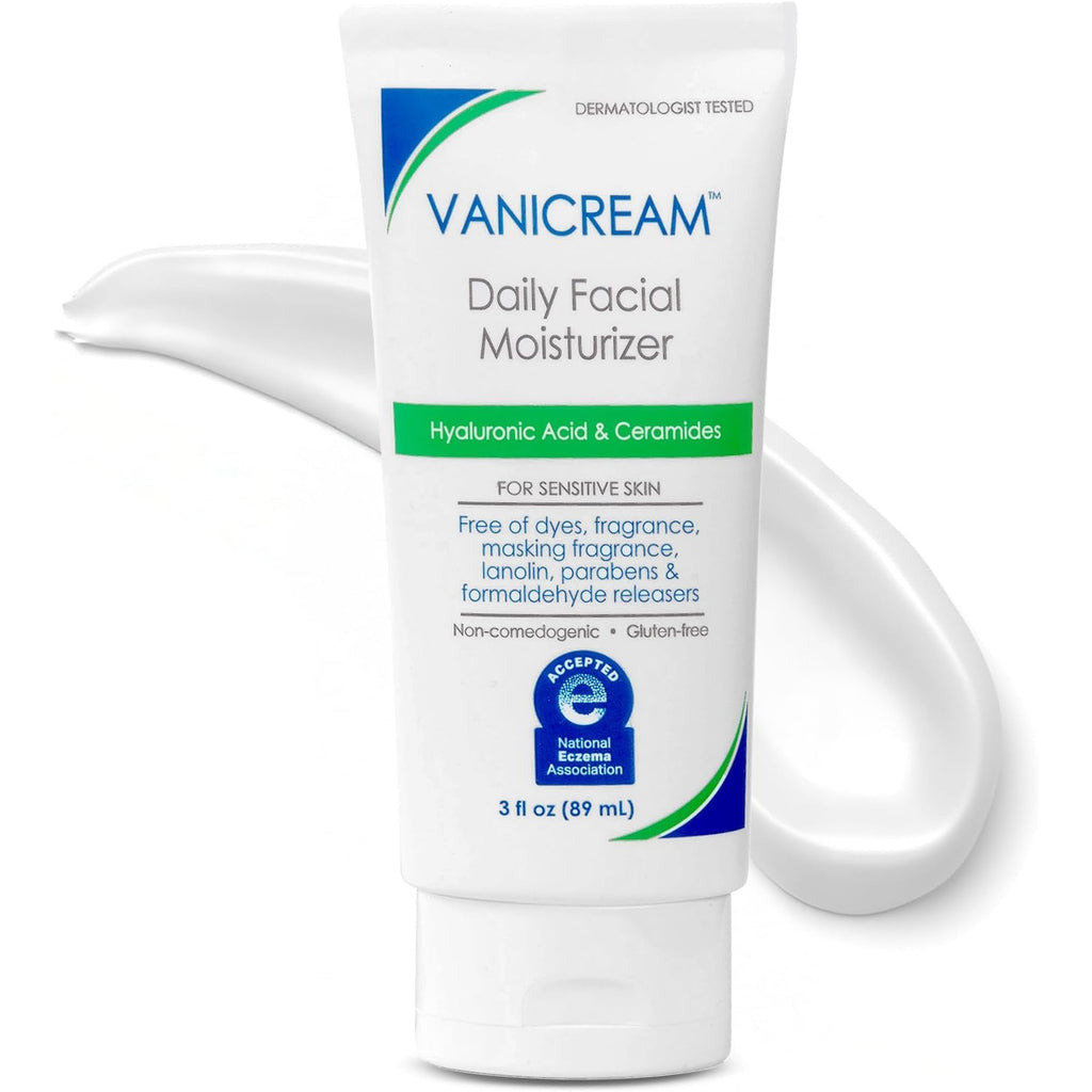 Vanicream Daily Facial Moisturizer, Face Cream with 5 Key Cermides & Hyaluronic Acid, 3 Fl Oz, Formulated Without Common Irritants for Sensitive Skin, Lightweight, Non-Greasy Hydration