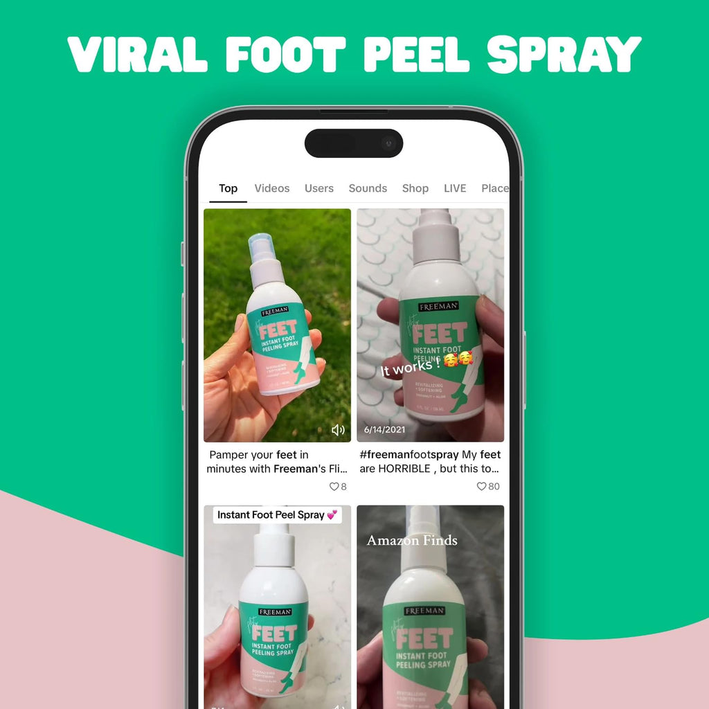 Freeman Flirty Feet Instant Foot Peeling Spray, Foot Mask, 4 fl oz | Foot peel mask for summer, moisturizing and smooth dry, cracked heels, remove dead skin quickly, cruelty-free and vegan