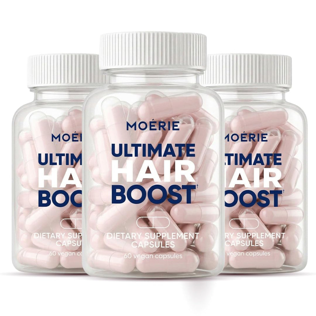 Moerie Ultimate Hair Boost Supplements for Women & Men - Hair, Skin, Nails Vitamins with Biotin & Minerals for Hair Health - Thicker Hair - 180 Capsules