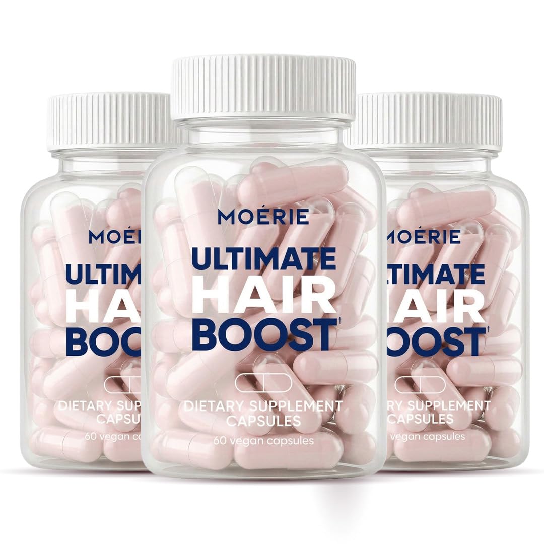 Moerie Ultimate Hair Boost Supplements for Women & Men - Hair, Skin, Nails Vitamins with Biotin & Minerals for Hair Health - Thicker Hair - 180 Capsules