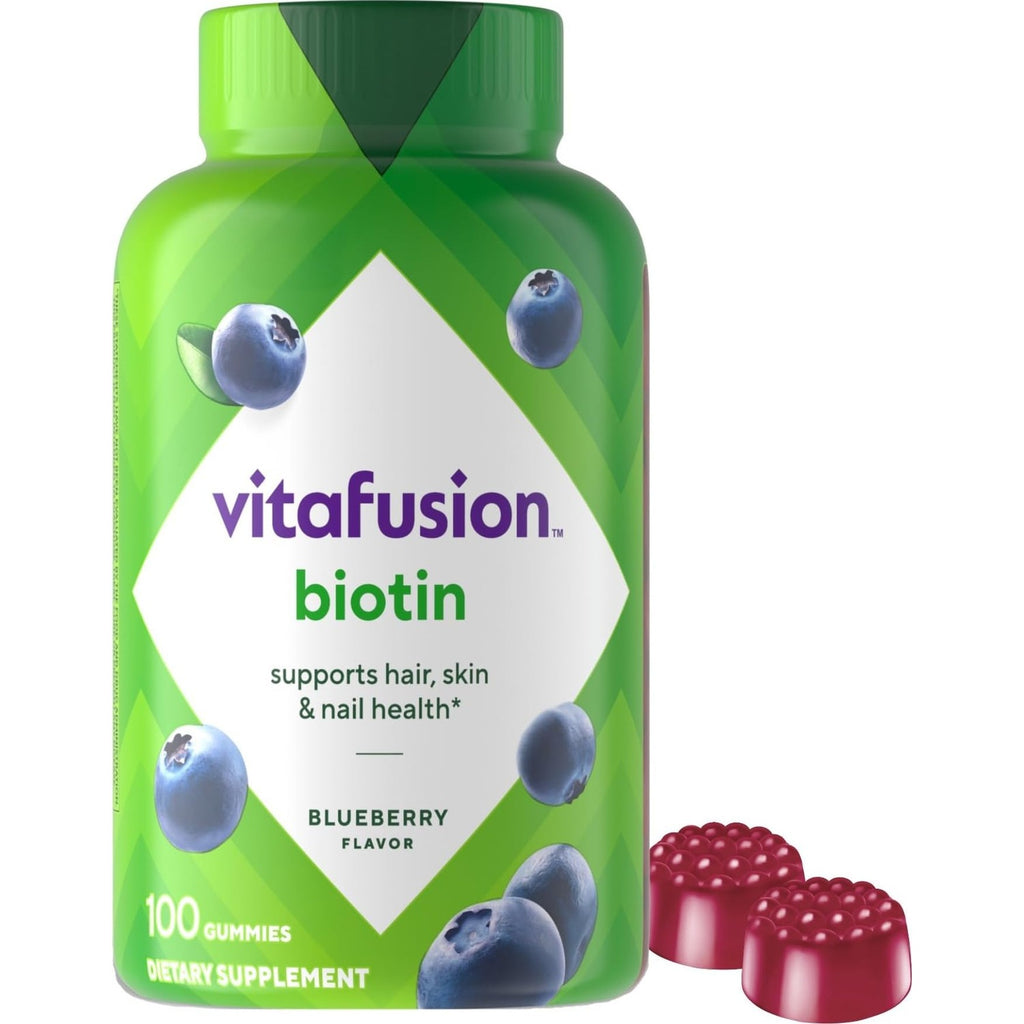 Vitafusion Biotin Gummies | 5000mcg | 100 Adult Gummy Vitamins | for Women & Men | Hair Skin and Nails Supplement | Blueberry Flavor | Gluten-Free Formula