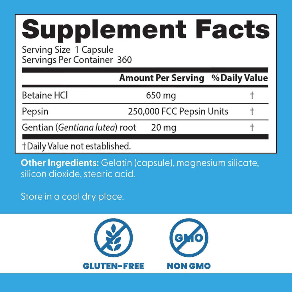 Buy now Doctor's Best Betaine HCI Pepsin & Gentian Bitters, Digestive Enzymes for Protein Breakdown & Absorption, Non-GMO, Gluten Free, 360 Count (Pack of 1) at indiglob india