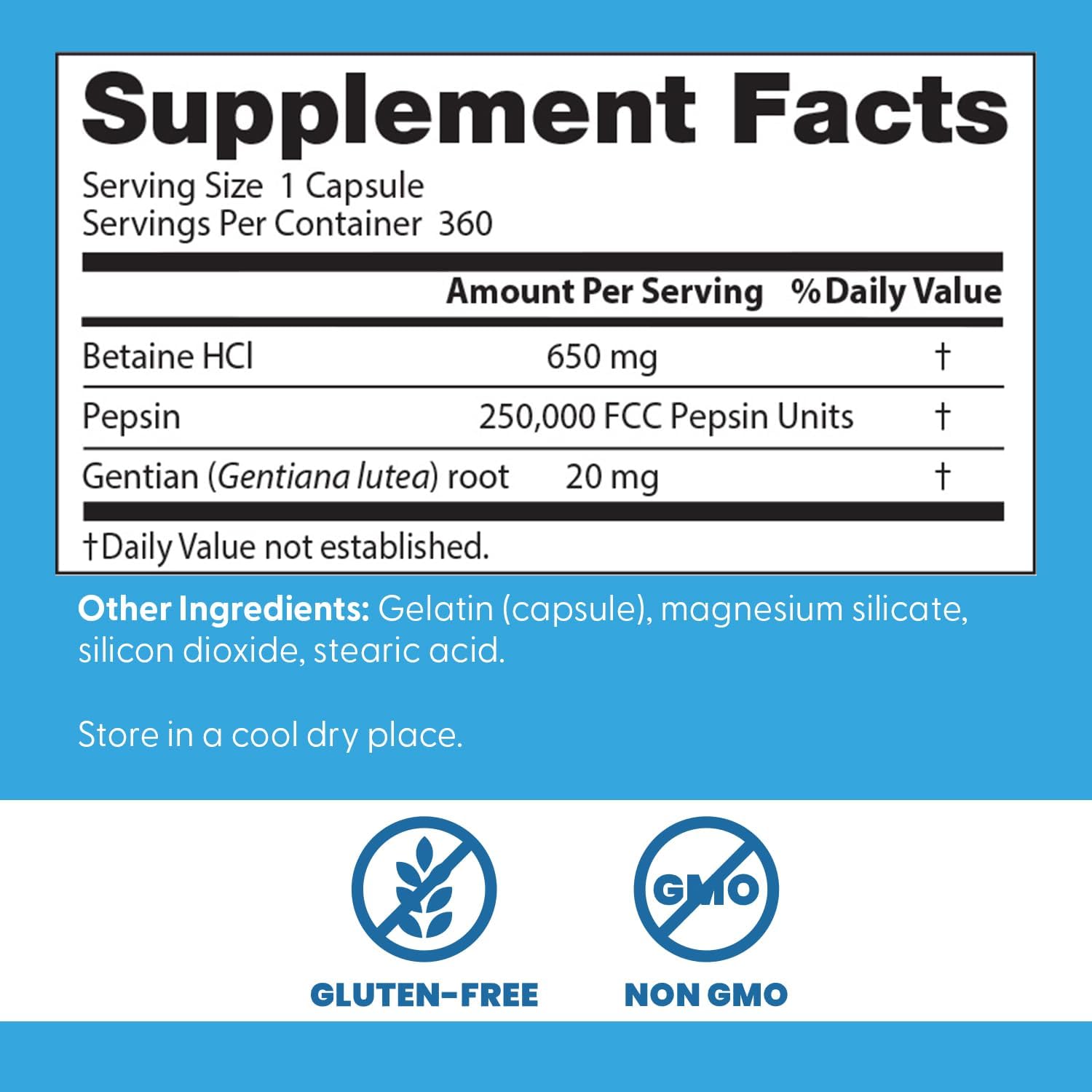 Buy now Doctor's Best Betaine HCI Pepsin & Gentian Bitters, Digestive Enzymes for Protein Breakdown & Absorption, Non-GMO, Gluten Free, 360 Count (Pack of 1) at indiglob india