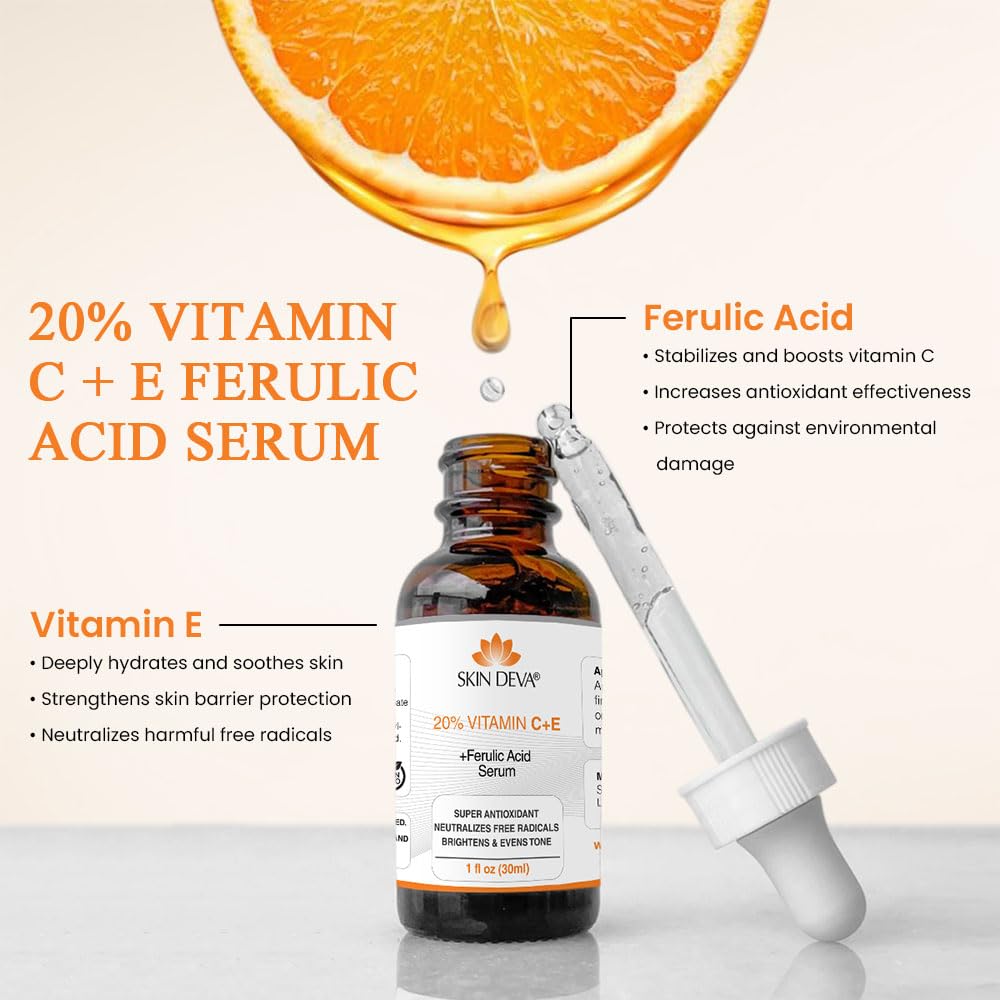 Buy now SKIN DEVA 20% Vitamin C Serum for Face with Vitamin E Plus Ferulic Acid Skincare Water Based 1 fl oz 30 ML Rejuvenates Skin to Fresh & Neutralizes Free Radicals to Brighten Even Vitamin Serum at indiglob india