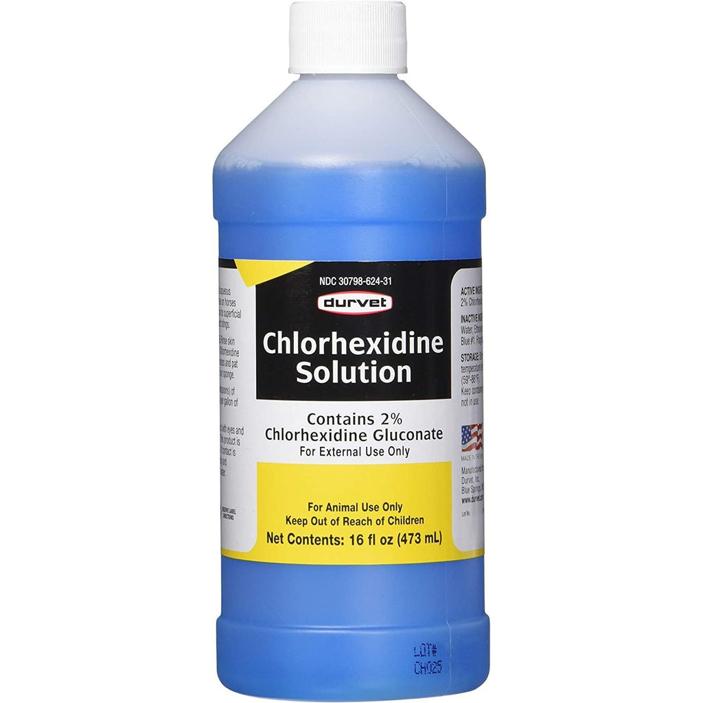 Durvet 3 Bottles of Chlorhexidine Solution, 16 Ounces Each, for Cleaning Superficial Wounds on Dogs and Horses