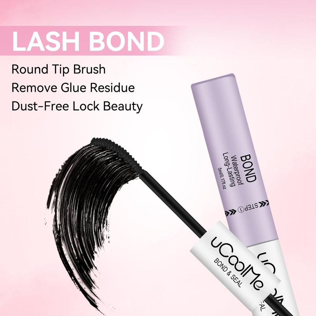 uCoolMe Lash Bond and Seal Waterproof 10ML for Lash Clusters 144Hours SuperStrong Long-Lasting Non-Irritating Eyelash Glue for DIY at Home(Black,10ML)