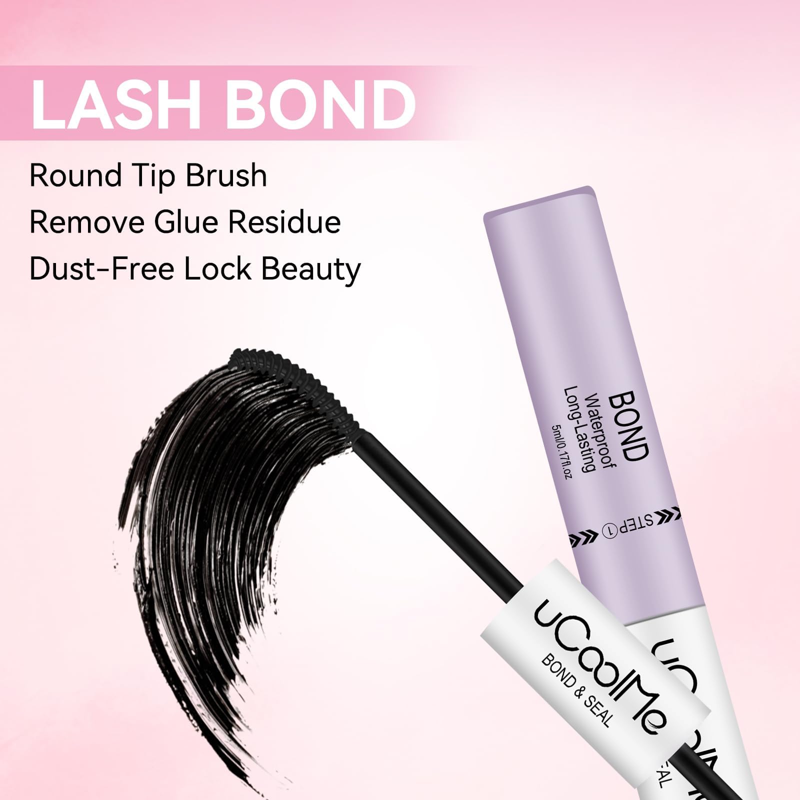 uCoolMe Lash Bond and Seal Waterproof 10ML for Lash Clusters 144Hours SuperStrong Long-Lasting Non-Irritating Eyelash Glue for DIY at Home(Black,10ML)