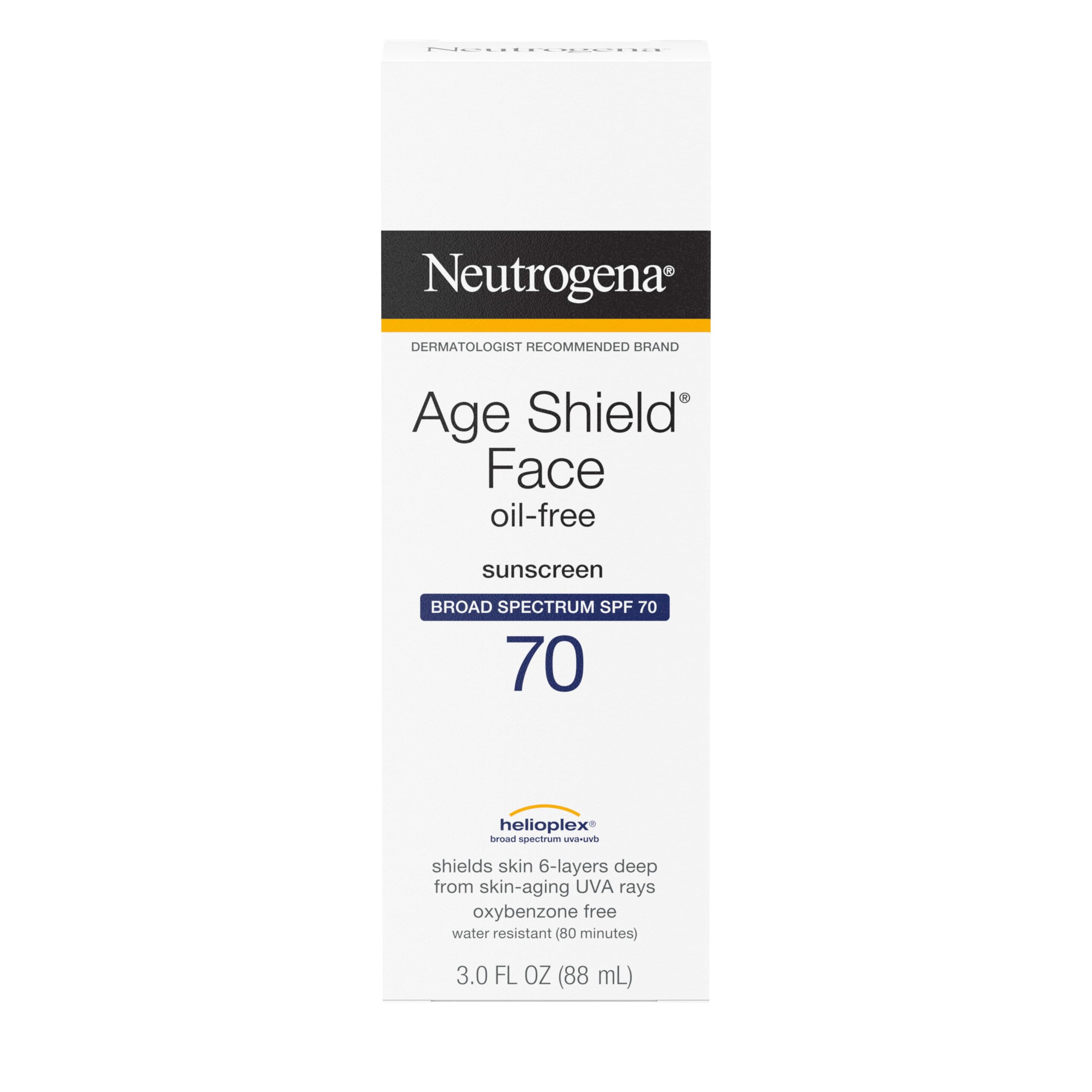 Buy now Neutrogena Age Shield Face Oil-Free Sunscreen Lotion with Broad Spectrum SPF 70, Non-Comedogenic Moisturizing Sunscreen to Help Prevent Signs of Aging, PABA-Free, 3 fl. oz. at indiglob india