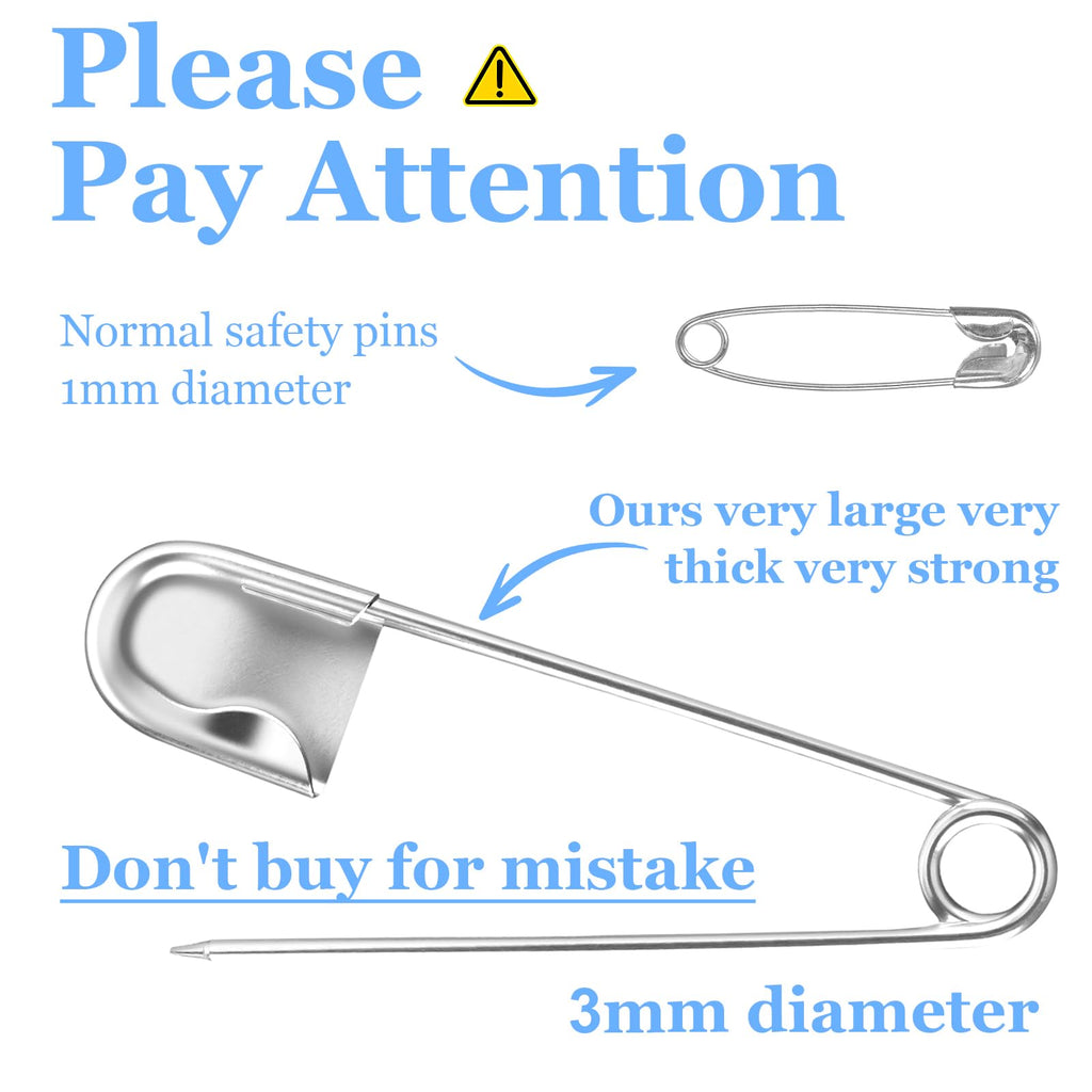AZUREAL 5 Inch Jumbo Oversized Safety Pins 7P, Giant Heavy Duty Stainless Steel Extra Large Safety Pins, for Blanket Leather Canvas Outdoor Craft Laundry (Silver)
